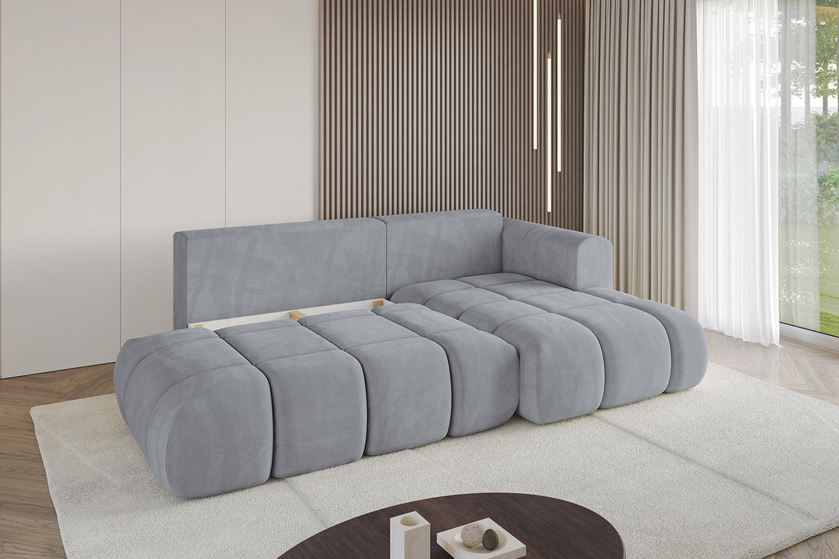 ECKSOFA Ottomane Rechts CLOUD-L 289x180x40 Hellgrau Velours - Hellgrau, Holzwerkstoff/Kunststoff (289/180cm) - ALTDECOR