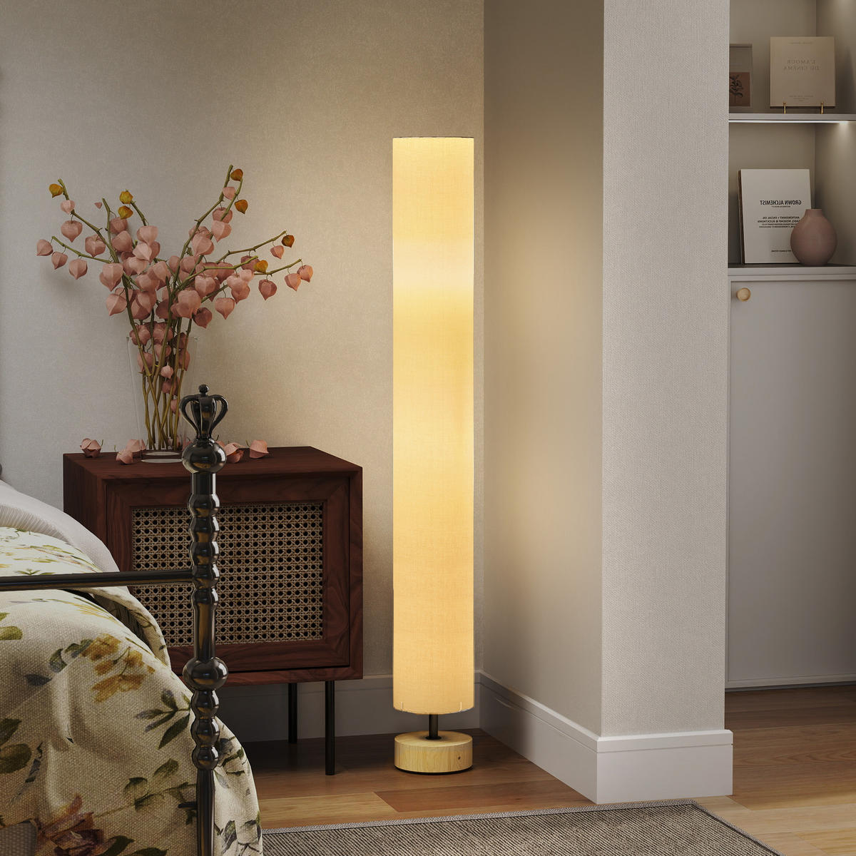 STÅENDE lampa i linne, beige - Beige, Textil (15/15/120cm) - HOMCOM
