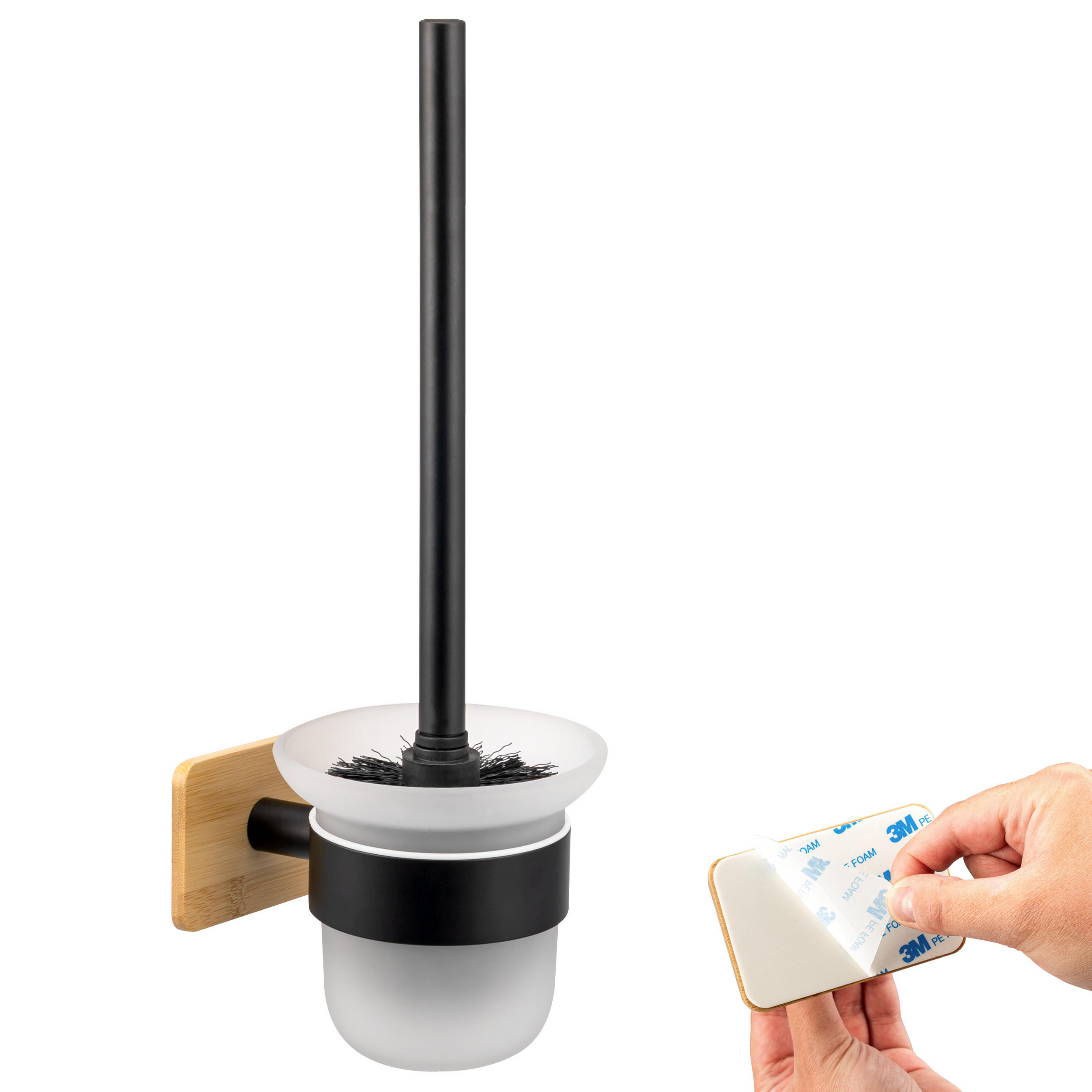 WC-GARNITUR PIAZZA BLACK TAPE BAMBUS, Edelstahl, Bambus, schwarz - Schwarz, Naturmaterialen (11.5/35.5/14cm) - bremermann