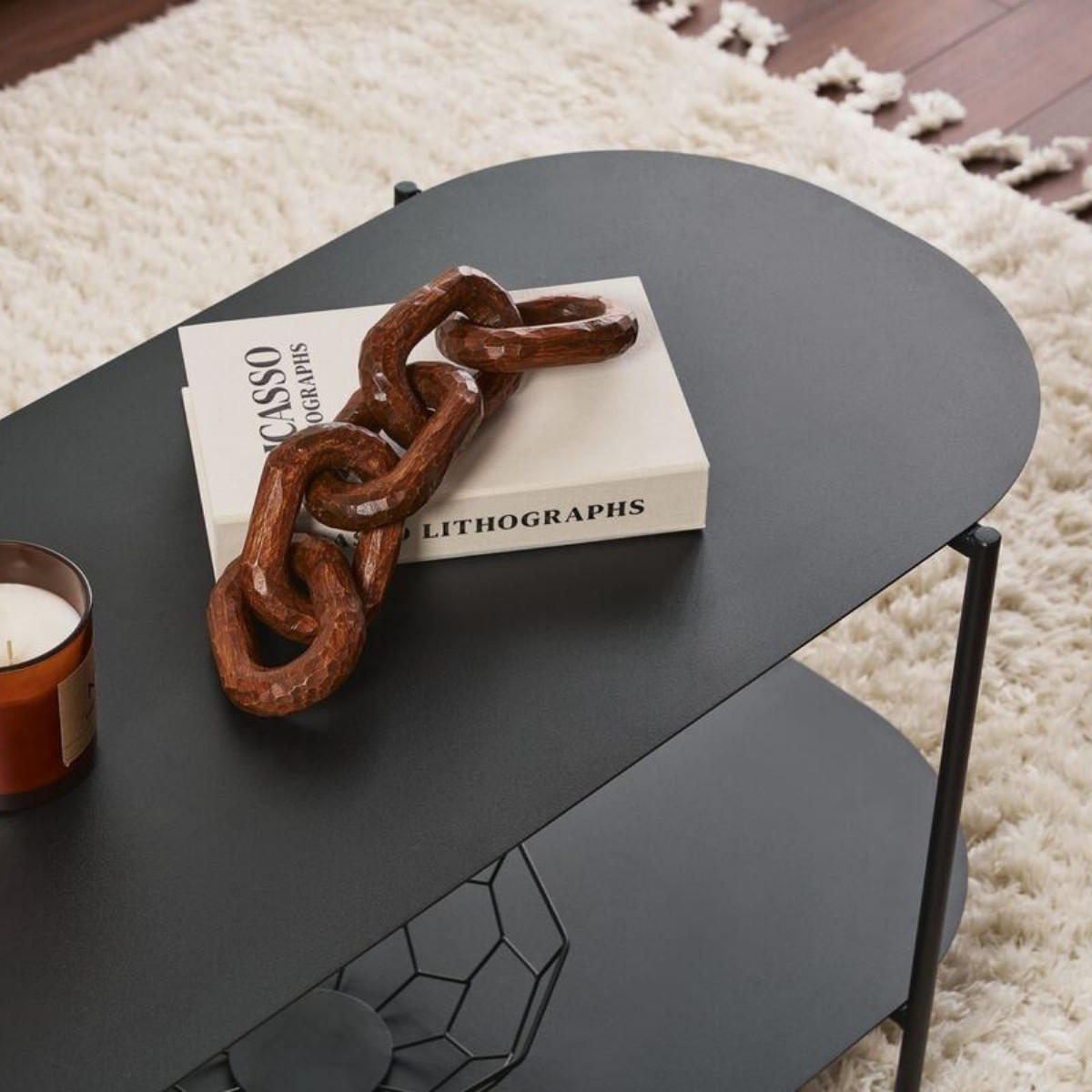 COUCHTISCH mit 2 ablagen mit abgerundeten kanten 51/100/45 cm - Schwarz, Metall (104/51/45cm) - Calicosy