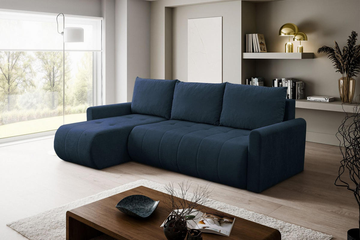 ECKSOFA Timmone Dunkelblau Chenille 230 cm - Schwarz/Dunkelblau, Kunststoff/Textil (230/149cm) - Selsey