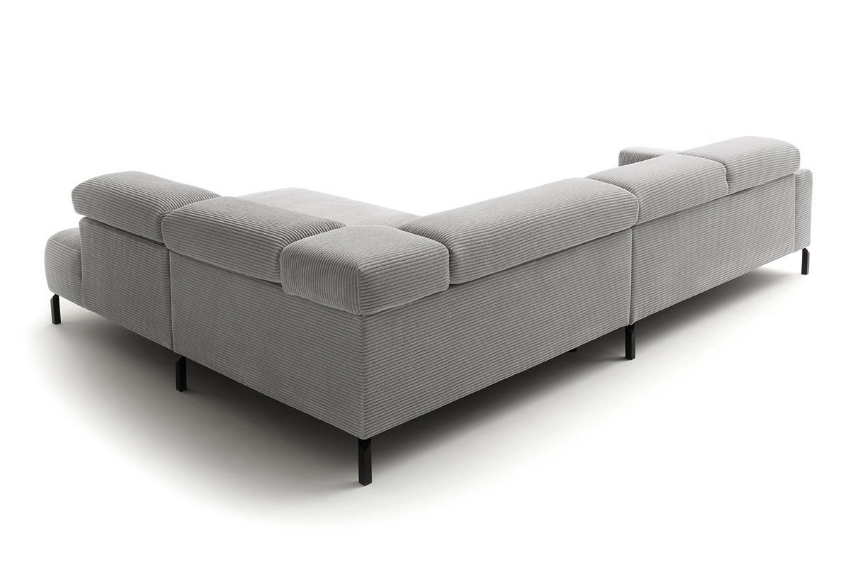 ECKSOFA MIT MOTORISCHEM SITZVORZUG DELIA Hellgrau Cord - Hellgrau/Schwarz, Textil/Metall (312/219cm) - KAWOLA