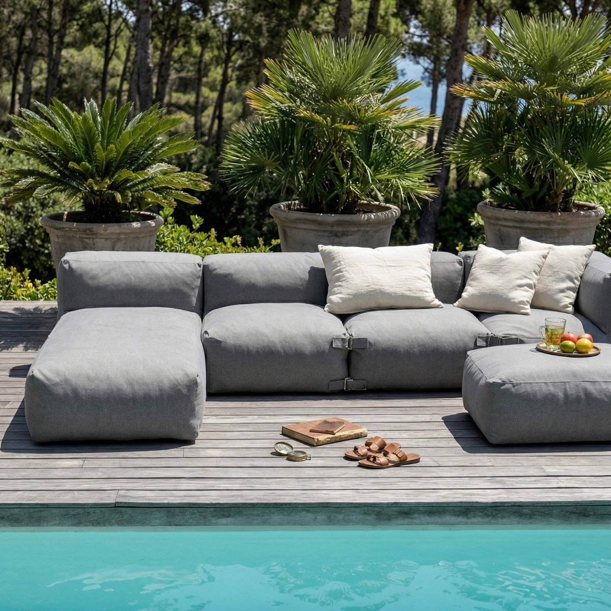 GARTENSOFA 5-tlg., Grau - Grau, Textil - Oviala