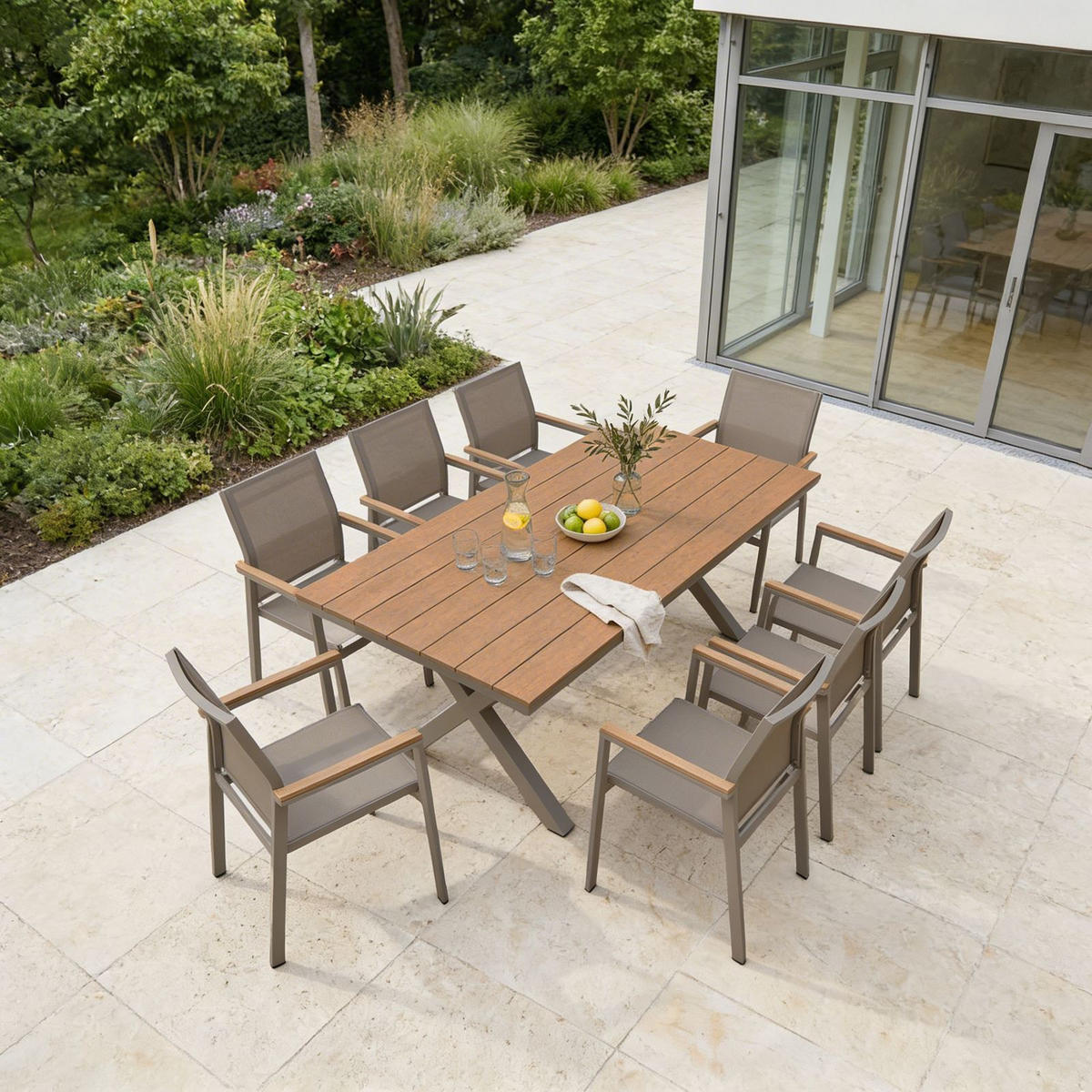 GARTENMÖBEL SET WINDY 9er Set beige, natur, champagne - Beige, Metall - IDIMEX