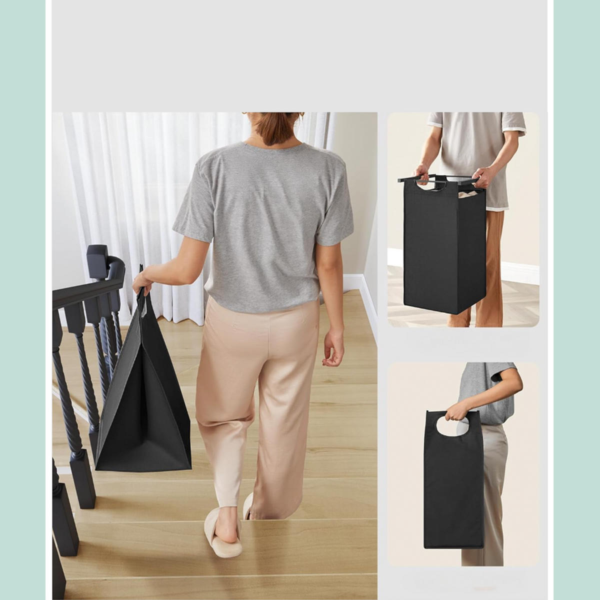 WÄSCHESAMMLER - Schwarz, Holzwerkstoff/Textil (92.5/72/33cm) - Relaxdays