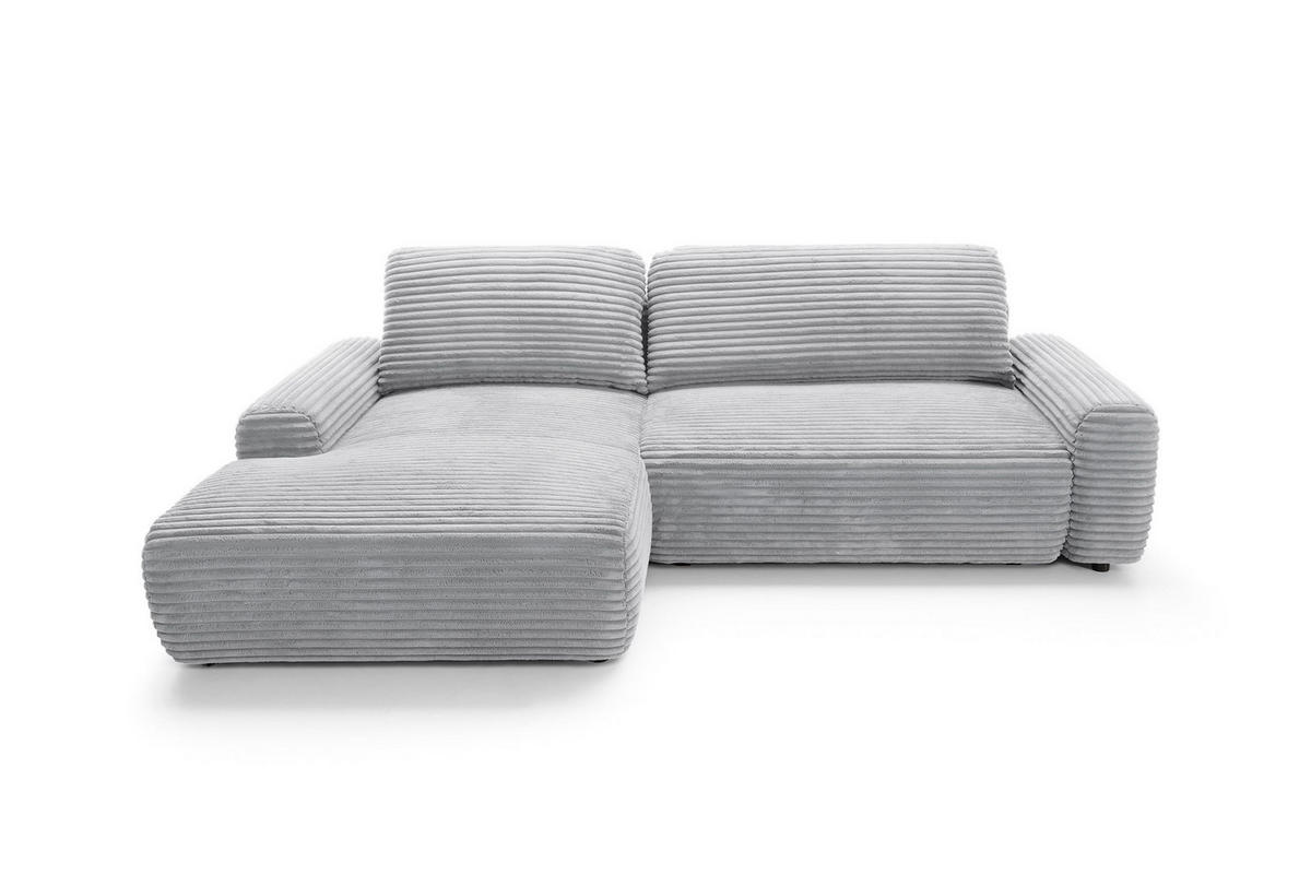 ECKSOFA OSSO Grau Velours-Stoff mit Schlaffunktion - Grau, Holz (264/162cm) - MASSENO