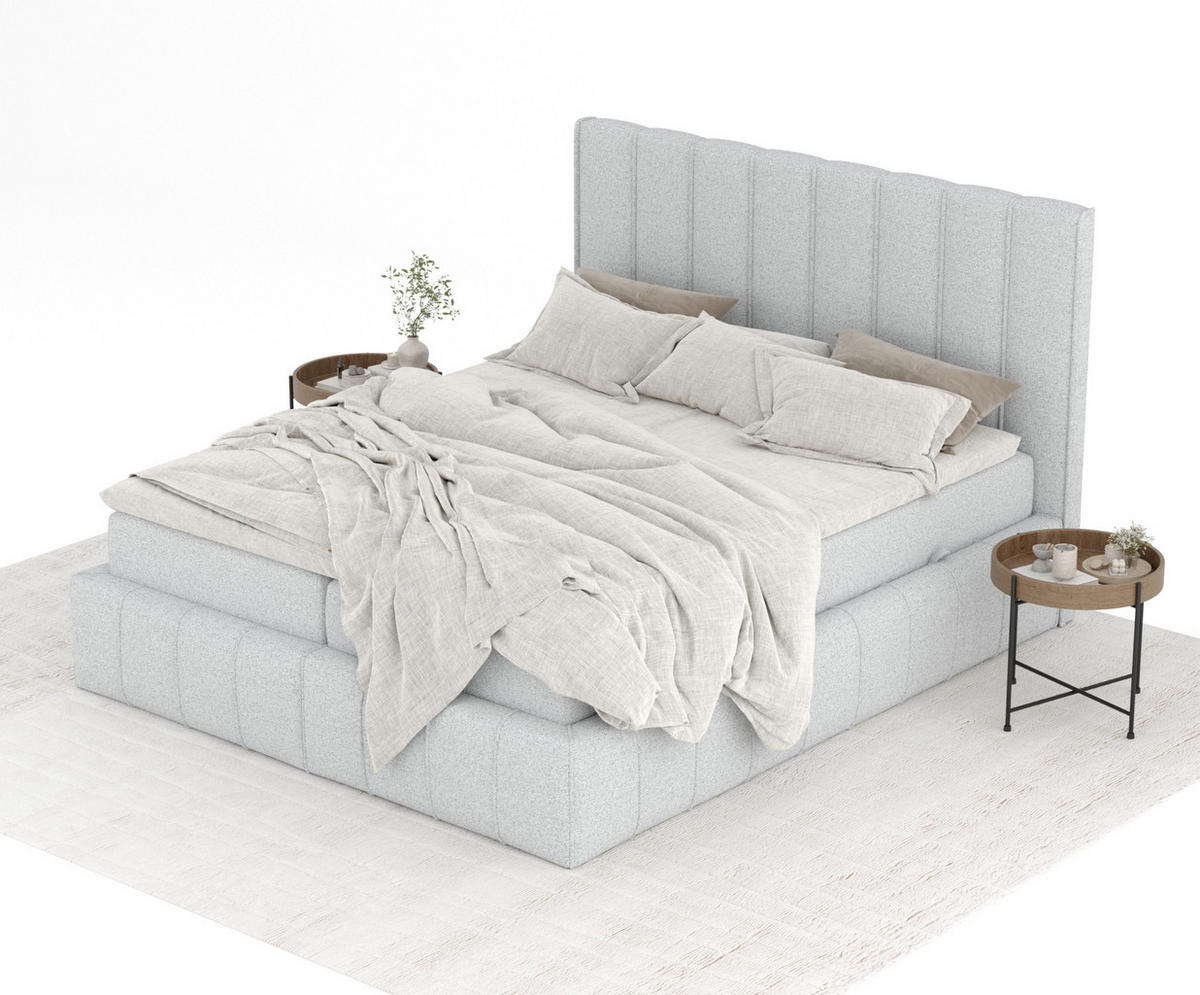 BOXBETT Moretti Hellgrau 140/200 cm mit Matratze und Topper - Hellgrau/Schwarz, Holz/Holzwerkstoff (140/200cm) - Maison de Reve