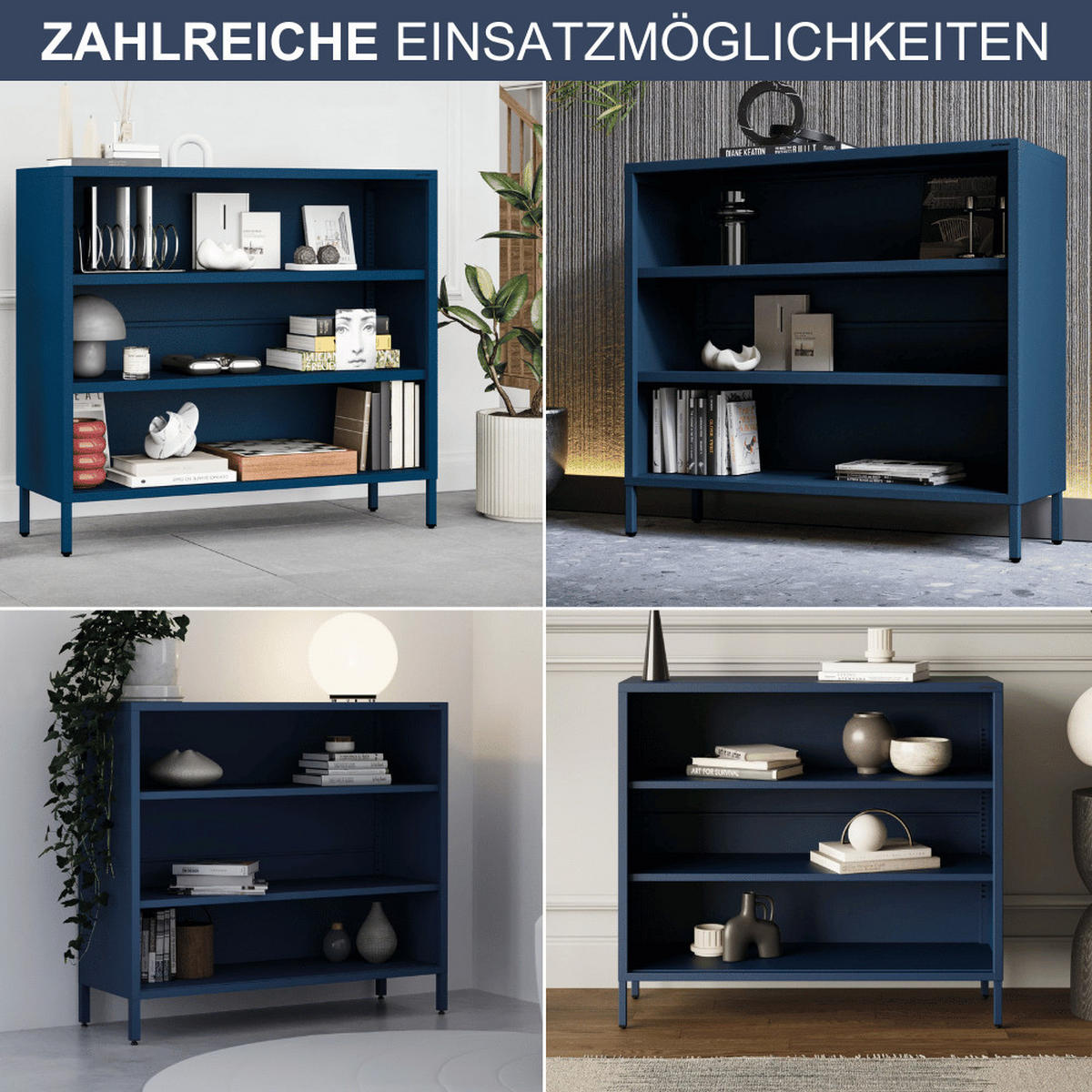 KOMMODE Metall offen WORF 4 Ebenen 90x100x35cm Dunkelblau - Dunkelblau, Metall (100/90/35cm) - DELUKE