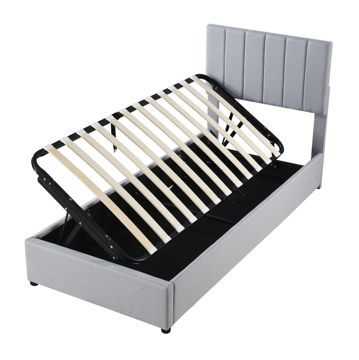 POLSTERBETT 90/200 cm Grau aus Leinenstoff mit Stauraum - Grau, Textil (90/200cm) - OKMYHOME