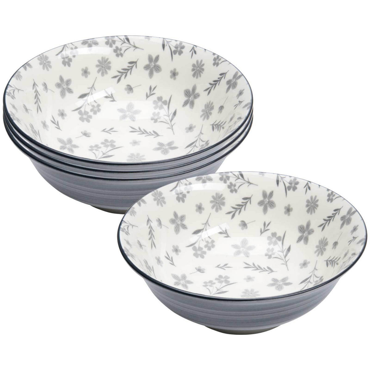 SERVIERSCHALEN Sendai Blume grau ø 21 cm 4er Set - Grau, Keramik (21/7.7/21cm) - Ritzenhoff Breker