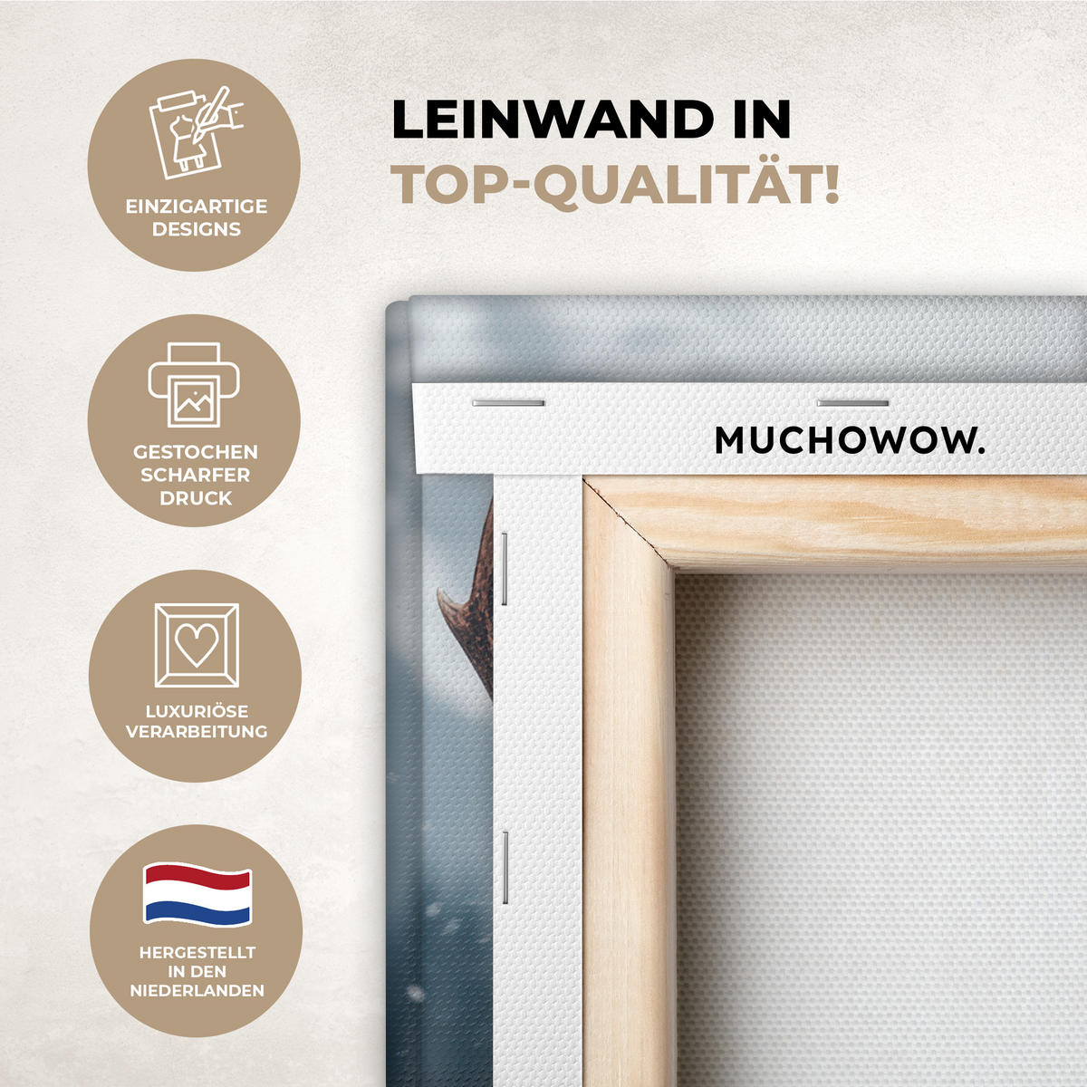 LEINWANDBILD Hirsche - Tiere - Landschaft - Winter - Schnee 20x30 cm - Kastanienfarben, Textil (20/30cm) - MuchoWow