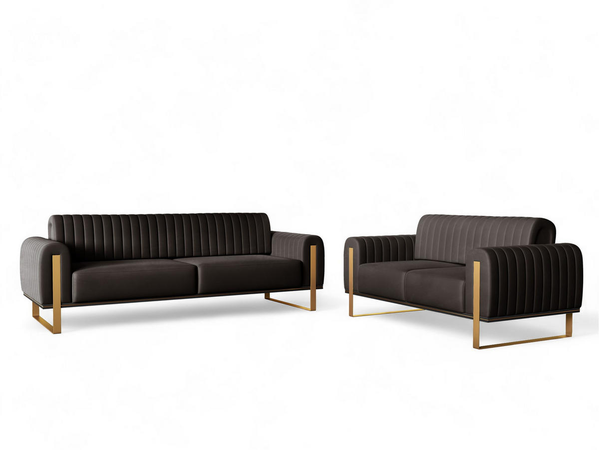 SOFASET Valerie 3-2 - Schwarz, Holzwerkstoff/Textil (228/79/90cm) - Fun Möbel