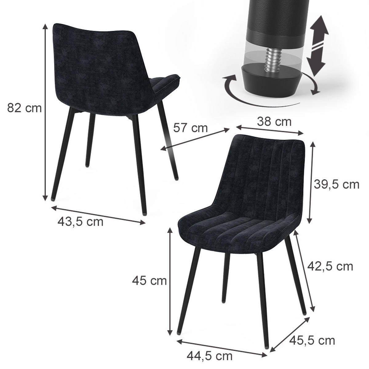 ESSZIMMERSTUHL Ravlo, Schwarz, 51 x 57 cm 4er Set - Schwarz, Textil (51/82/57cm) - Vicco