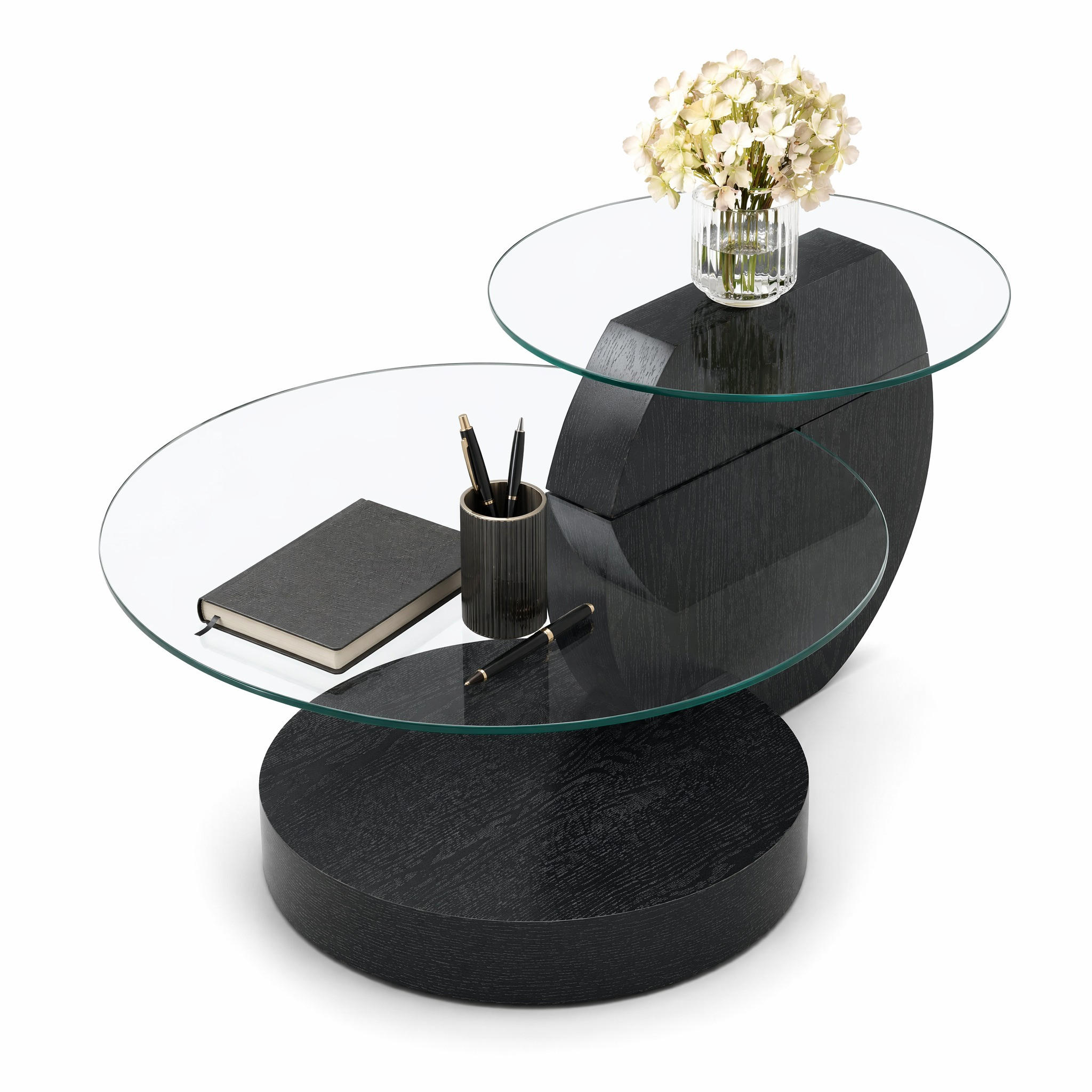 COUCHTISCH in Schwarz Wohnzimmertisch mit zwei Ebenen aus Sicherheitsglas für Wohnzimmer, B90/T70/H44 cm - Transparent/Schwarz, Glas/Holzwerkstoff (90/90/44cm) - STILVORA