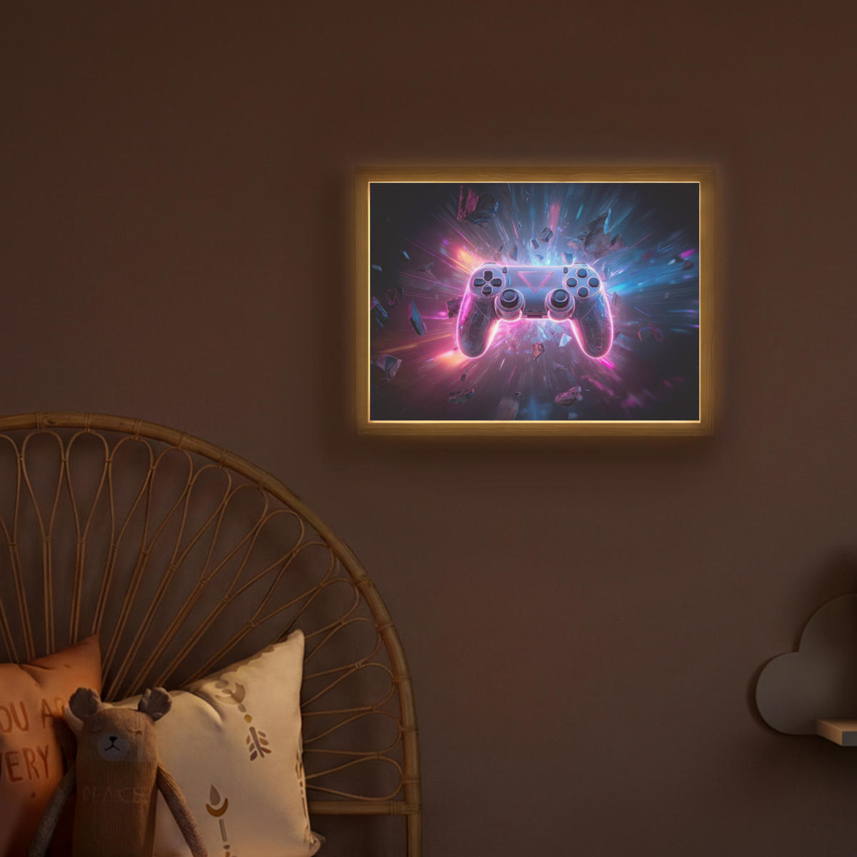 NÁSTĚNNÁ LAMPA S AKUMULÁTOREM Controller - Neon - Explosion - Abstraktní 40x30 cm - fialová, kompozitní dřevo (40/30/8cm)