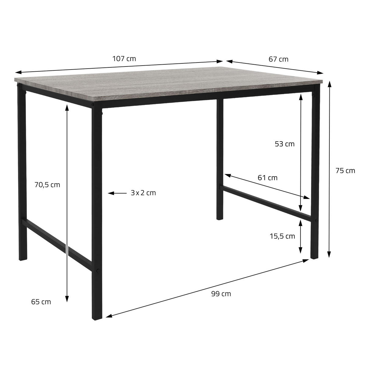 ESSTISCH Set 3-teilig - Grau, Holzwerkstoff (107/75/67cm) - ML-DESIGN