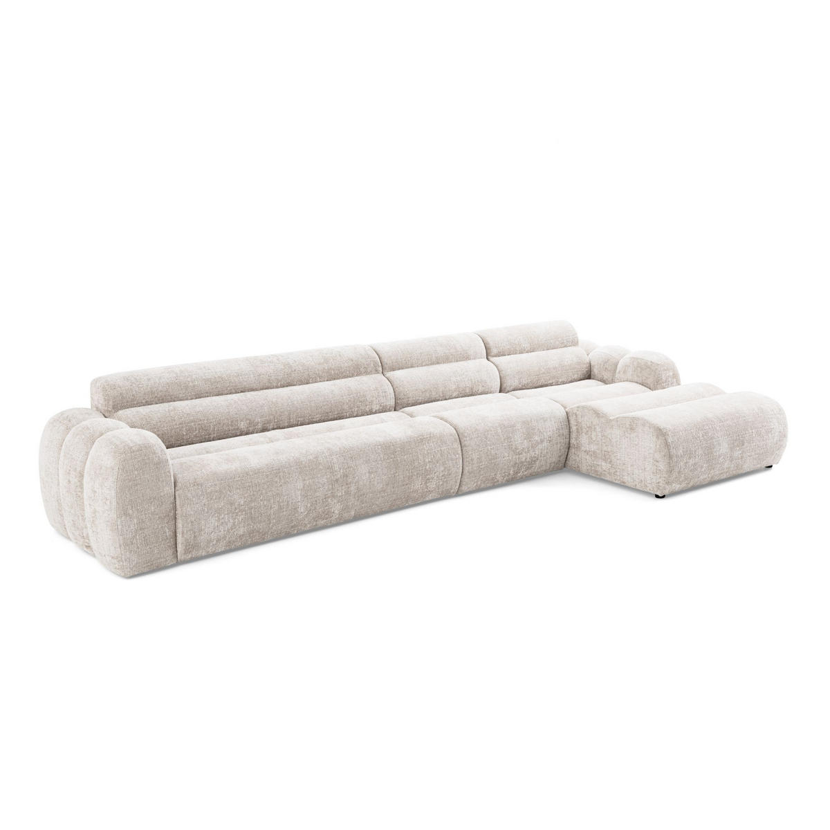 5-SITZER modulares Ecksofa VEER SET 2 Rechts, 175x379 cm, Chenille Webstoff Creme - Creme/Schwarz, Holz/Kunststoff (175/379cm) - Muffo