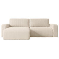 ECKSOFA mit Schlaffunktion und Bettkasten KLEEA-L - 247x143x83 cm Beige Cord - Beige/Schwarz, Holzwerkstoff/Kunststoff (247/143cm) - ALTDECOR
