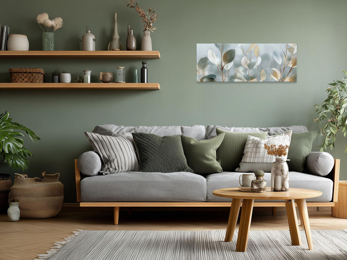 GLASBILD 80x30 cm Eukalyptus pastellgrün Natur - Beige, Glas (80/30cm) - artissimo