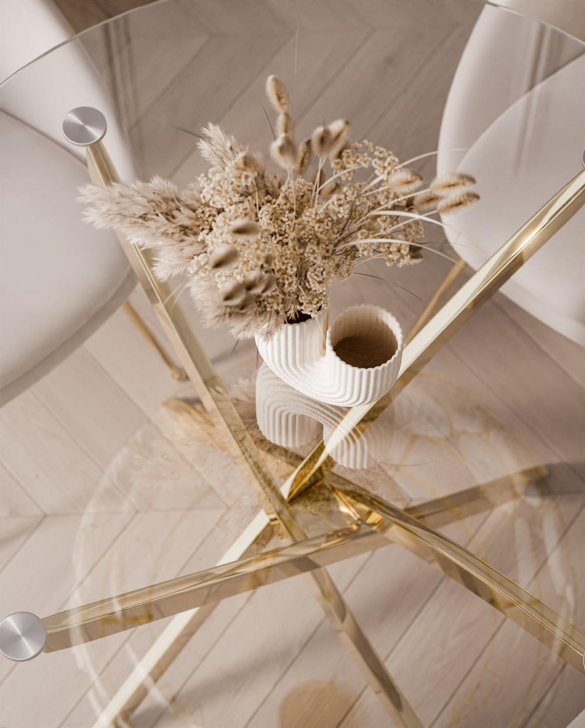 ESSTISCH BEIRA Runder Tisch 90 cm mit Glasplatte und Gold Tischbeine - Chromfarben/Goldfarben, Glas (90/90/72cm) - Lookway
