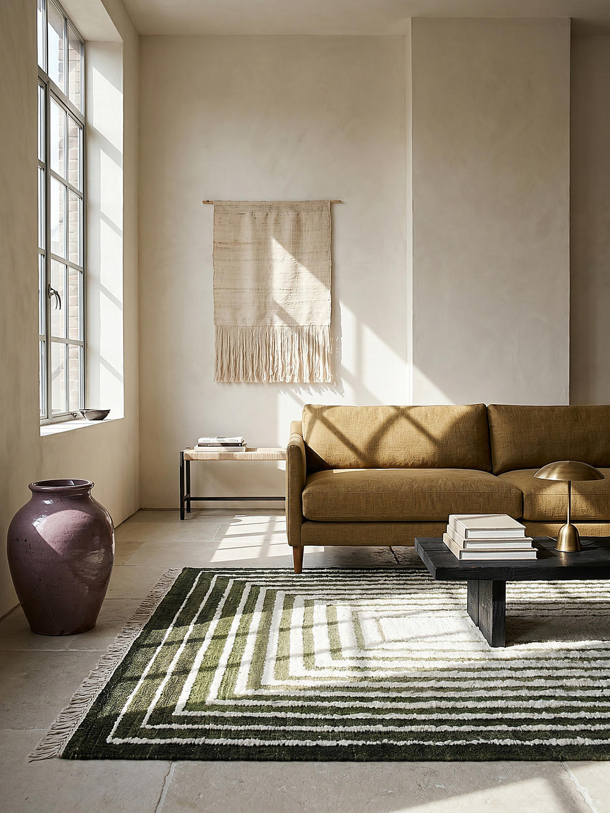 TEPPICH aus Wolle handgewebt mit Fransen FROND in Grün, geometrisch, 200 x 300 cm - Grün, Textil (200/300cm) - KADIMA DESIGN