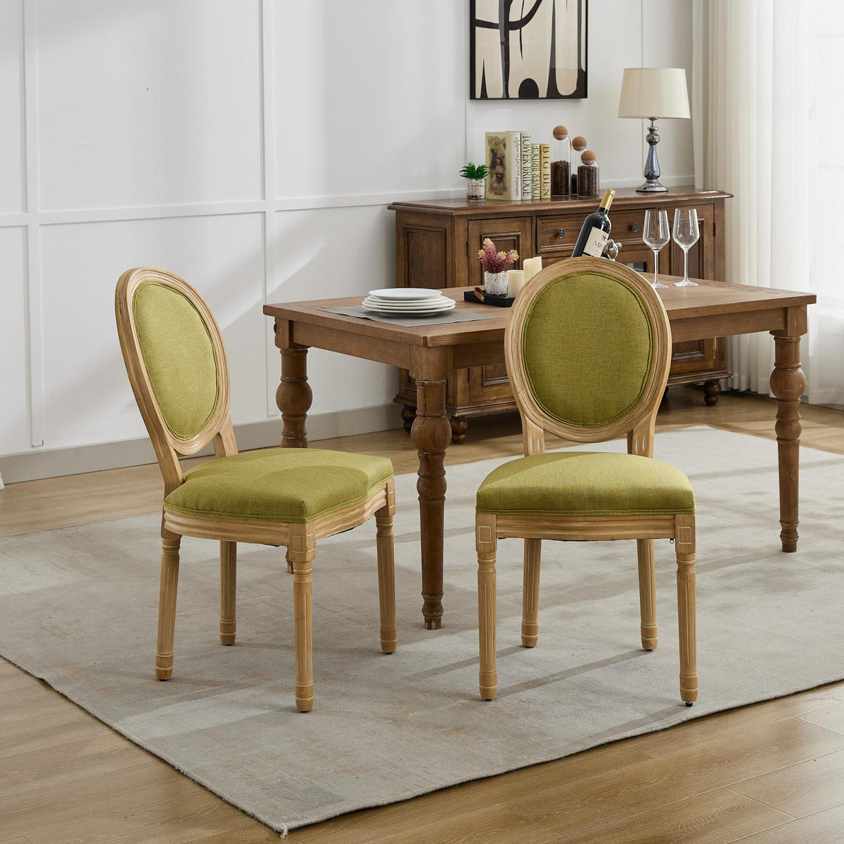 STUHL-SET DE-36323 2 Stück mit antikem Holzrahmen Olivgrün - Olivgrün, Holz (49/95/59.5cm) - ComfortXL