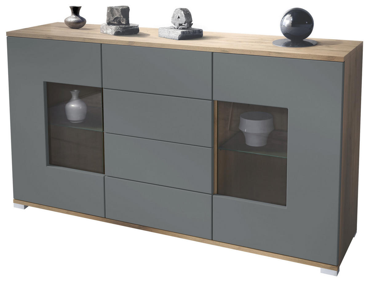 SIDEBOARD Grömitz Graphit Seidenmatt - Graphitfarben, Holzwerkstoff (138.5/75.5/35cm) - Vladon