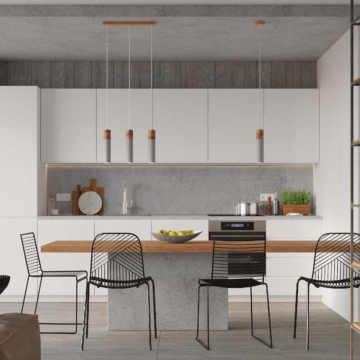 HÄNGELEUCHTE Beton Grau Holz - Grau, Holz (10/10/120cm)