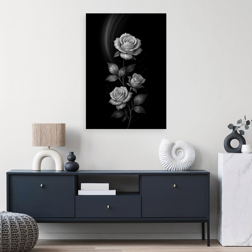 LEINWANDBILD Blumen Silberne Rosen 80x120cm - Schwarz, Textil (80/120cm) - Feeby