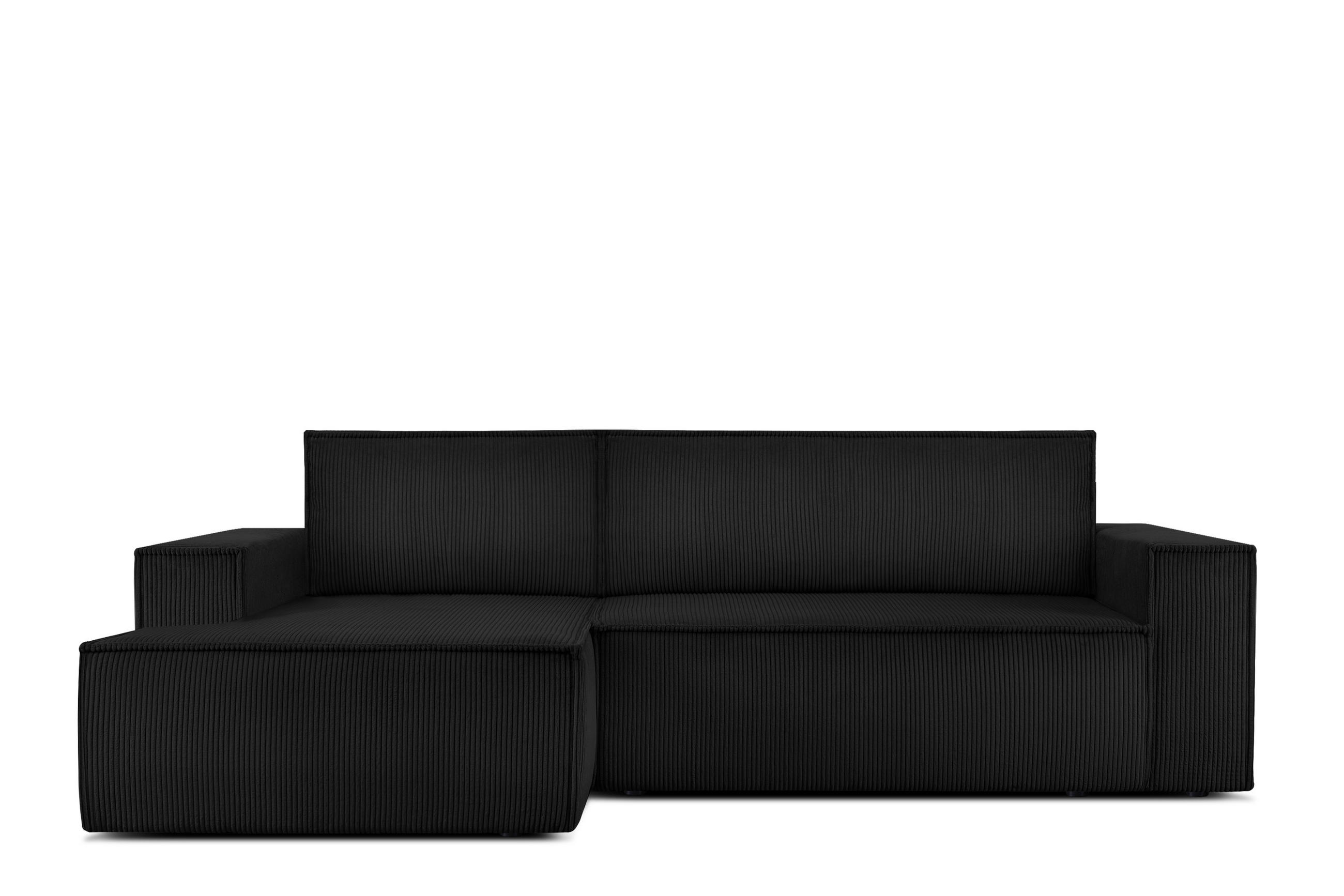 ECKSCHLAFSOFA-LINKS NAPI in Pet Friendly Cord-Stoff, schwarz - Schwarz, Textil (262/148cm) - KONSIMO®