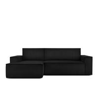 ECKSCHLAFSOFA-LINKS NAPI in Pet Friendly Cord-Stoff, schwarz - Schwarz, Textil (262/148cm) - KONSIMO®