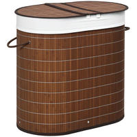 WÄSCHEKORB DE-09447 2 Fächer 100 L mit Deckel Braun - Braun, Naturmaterialien (62.5/60.5/37cm) - ComfortXL