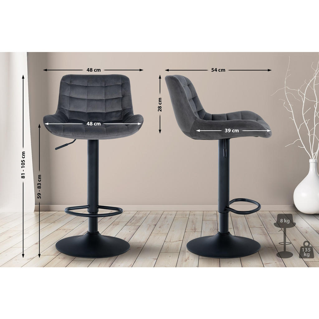 Thumbnail - CLP Barhocker, Dunkelgrau, Textil, 48x81x54 cm, Esszimmer, Barmöbel, Barhocker