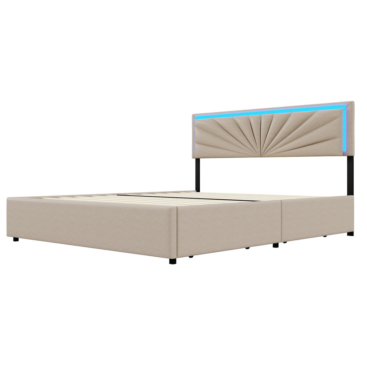 POLSTERBETT 140x200 cm, Beige, LED-Beleuchtung & 4 Schubladen - Beige, Textil/Metall (140/200cm)