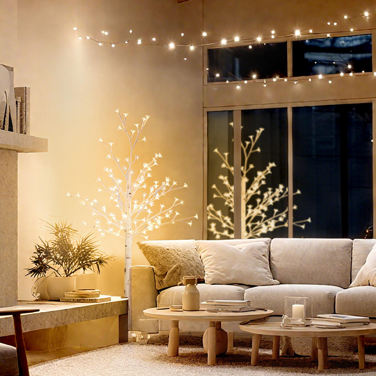 LED Baum, 150 cm Lichterbaum, Kirschbaum mit 120 LEDs, 3 Helligkeitsstufen - Weiß, Kunststoff (150cm) - HOMCOM