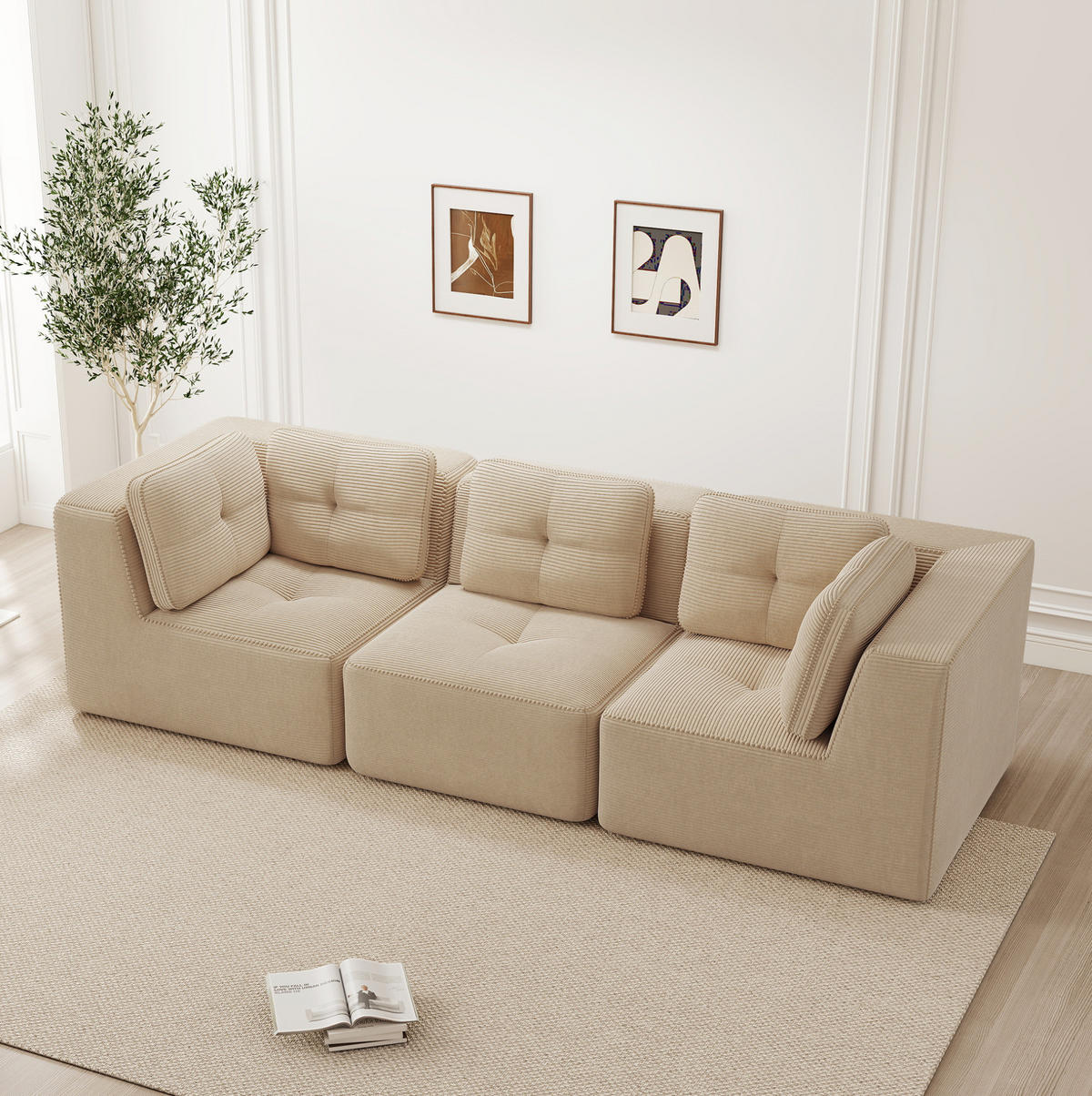 ECKSOFA 297/104/69 cm Beige aus Cord mit tiefer Sitzfläche und modularem Design - Beige, Textil (104/297cm) - OKWISH