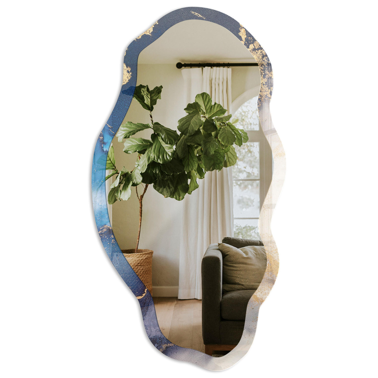 SPIEGEL 90x45 cm asymmetrisch mit Druck - Abstraktionsflecken - Transparent, Glas (45/90/0.4cm) - TULUP