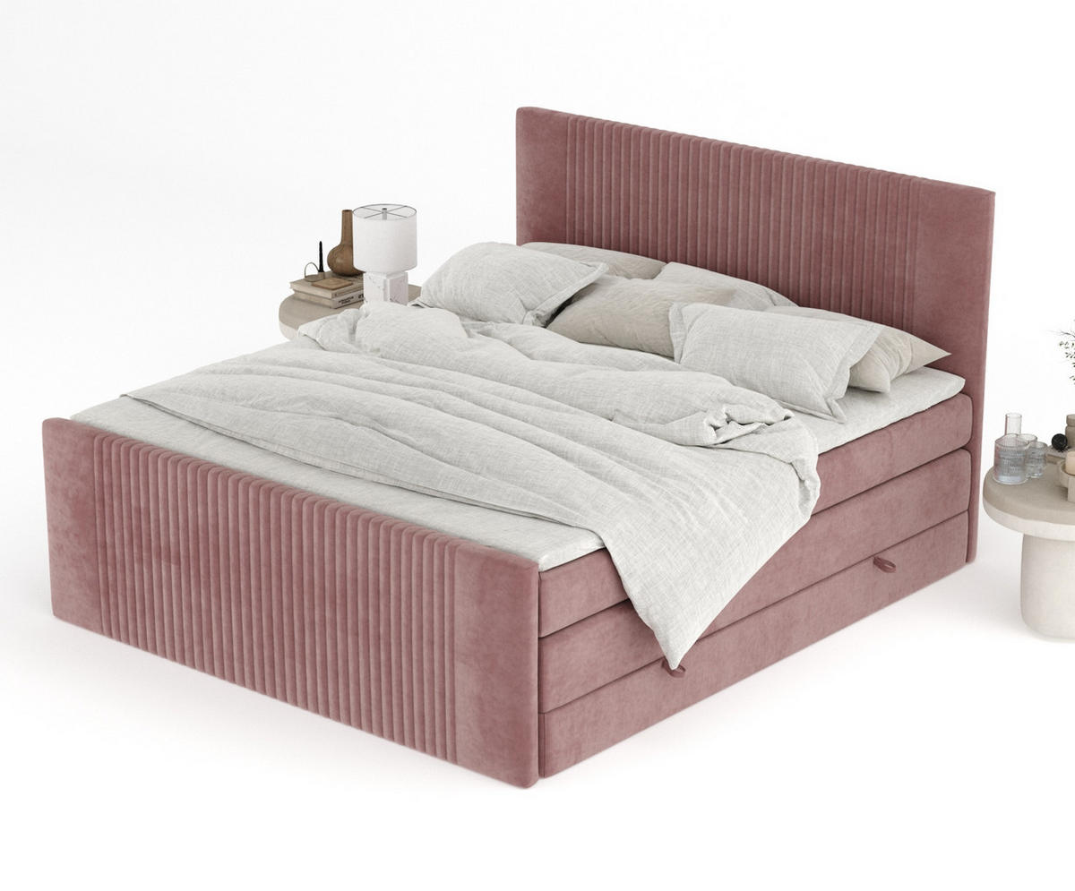 BOXSPRINGBETT Bergamo Rosa 160/200 cm - Schwarz/Rosa, Holz/Holzwerkstoff (160/200cm) - Maison de Reve