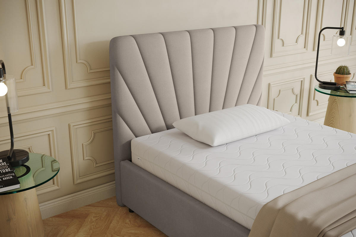 POLSTERBETT Ray 120 x 200 cm mit Bettkasten, Lattenrost und Bonnelmatratze - Beige - Beige, Holz (120/206cm) - Panda Möbel
