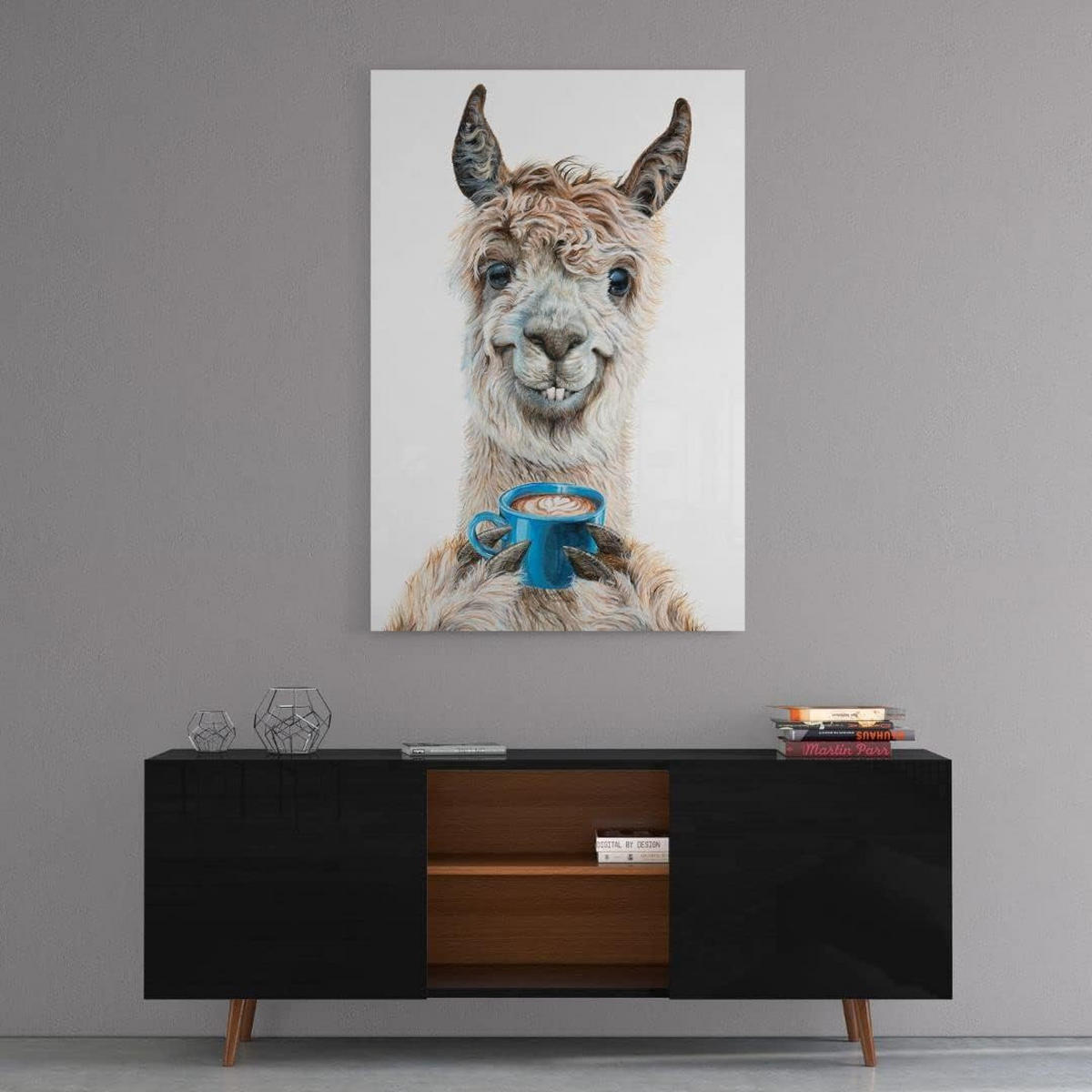 LEINWANDBILD Lama Latte 40x60 cm - Blau/Beige, Papier (40/60cm)