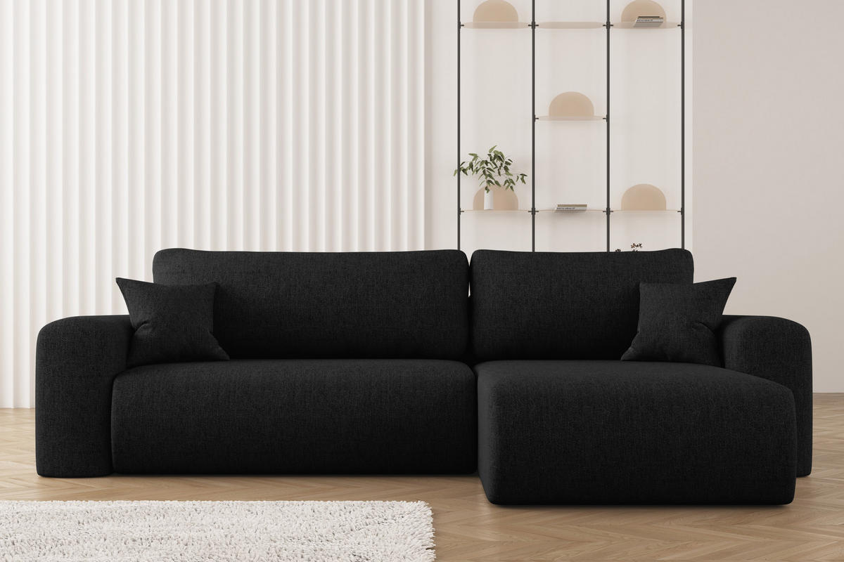 ECKSOFA Mit Schlaffunktion Und Bettkasten L-förmiges Sofa Capri Stoff Verita Rechts Schwarz - Schwarz, Holz (272/145cm) - Kaiser Möbel