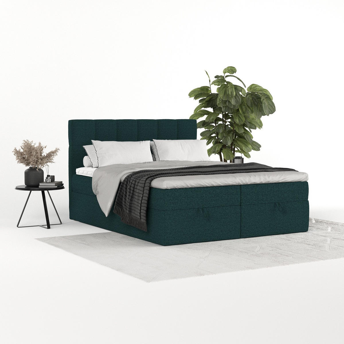 BOXBETT Savio 160/200 cm Grün im Riva Stoff - Schwarz/Grün, Holz/Holzwerkstoff (160/200cm) - AltaBeds