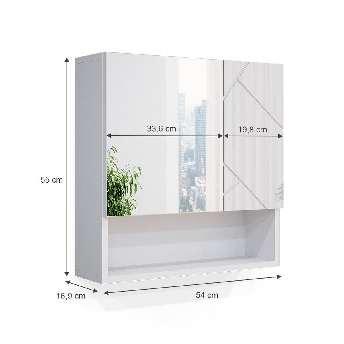 BADSPIEGELSCHRANK Irma Weiß 54 x 55 cm - Weiß Hochglanz/Weiß, Holzwerkstoff (54/55/16.9cm) - Vicco