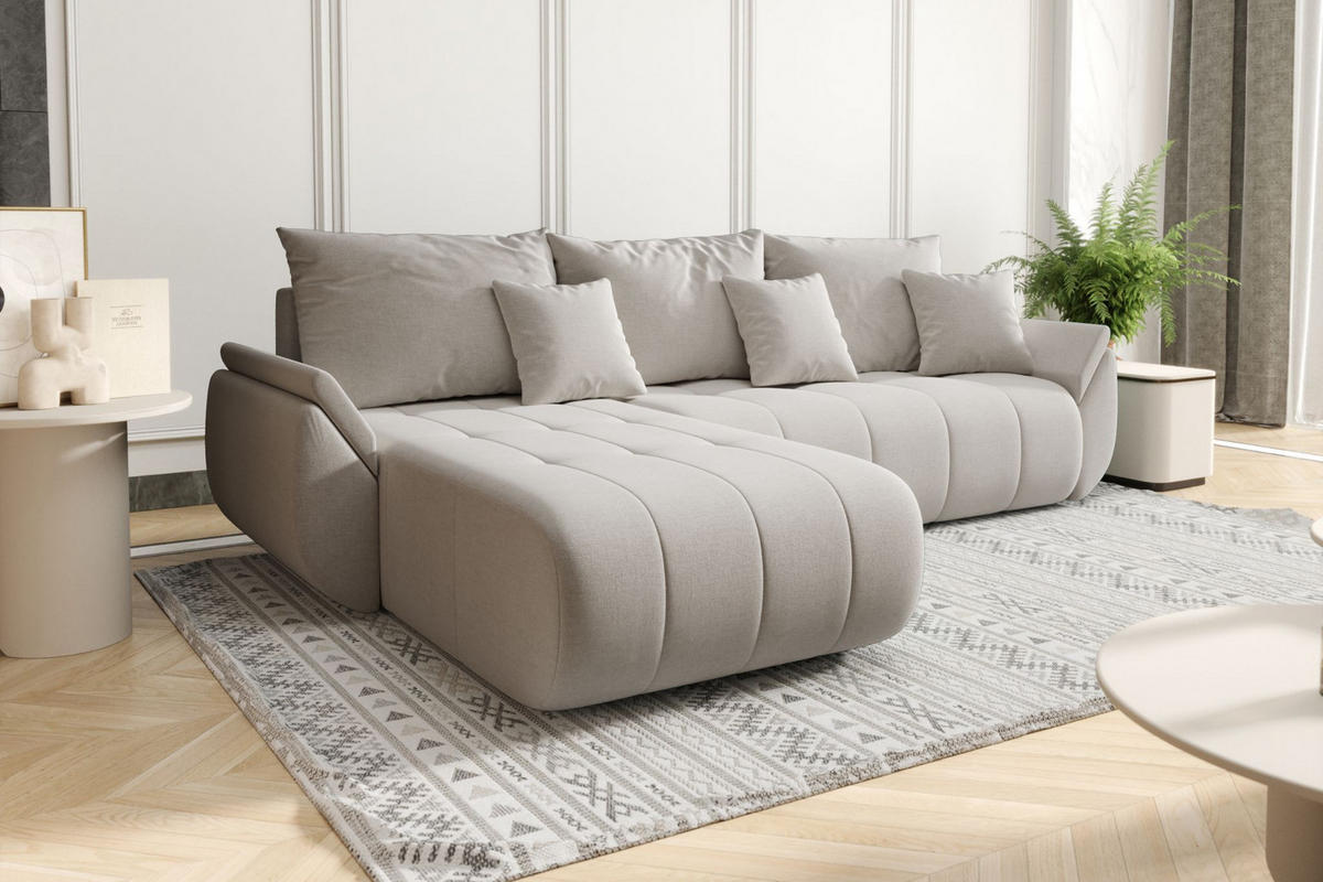 ECKSOFA Mit Schlaffunktion Und Bettkasten TOKYO, Stoff WIND, Beige, Links - Beige, Holz (280/190cm) - Kaiser Möbel