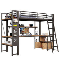 HOCHBETT 90/200 cm aus Metall mit Schreibtisch, LED-Beleuchtung und Stauraum - Schwarz, Metall (90/200cm) - Flora Grace