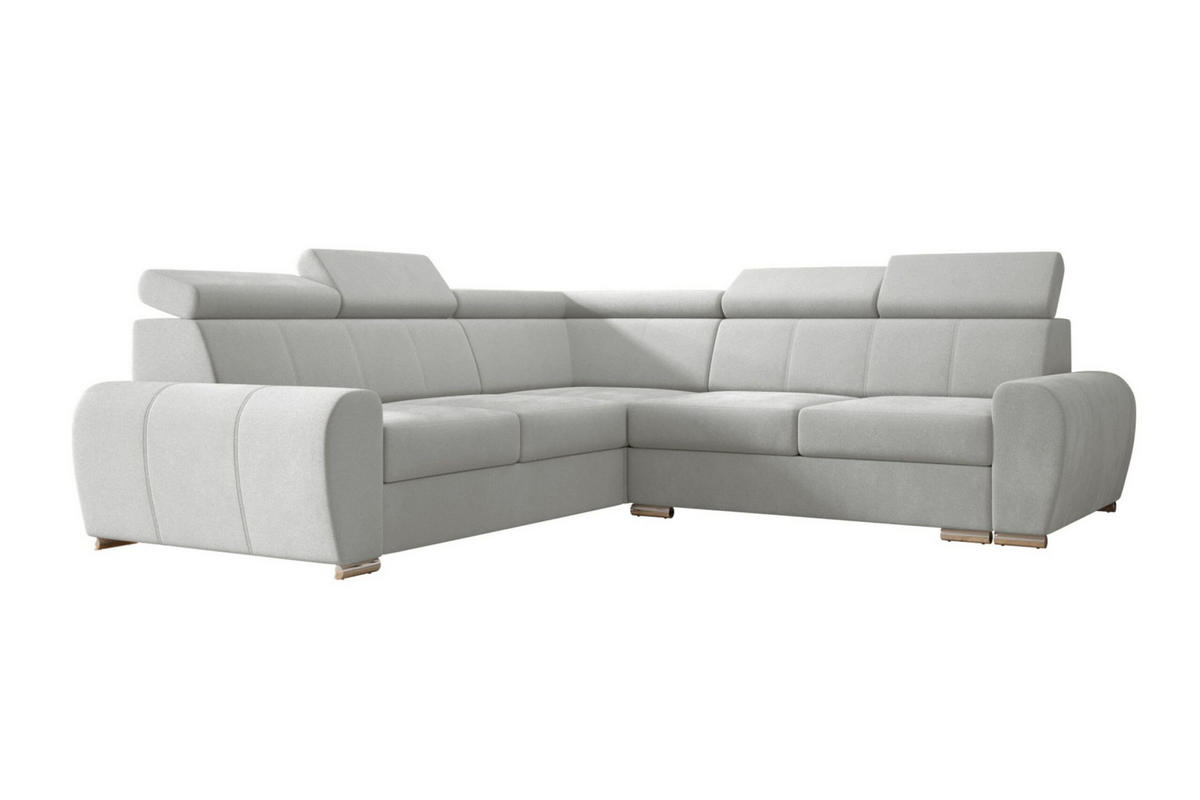 ECKSOFA APOLLO,mit Schlaffunktion und Bettkasten, Farbe: Hellgau, Velourstoff, Ottomane Links - Hellgrau, Textil (255/255cm) - O-Sofa
