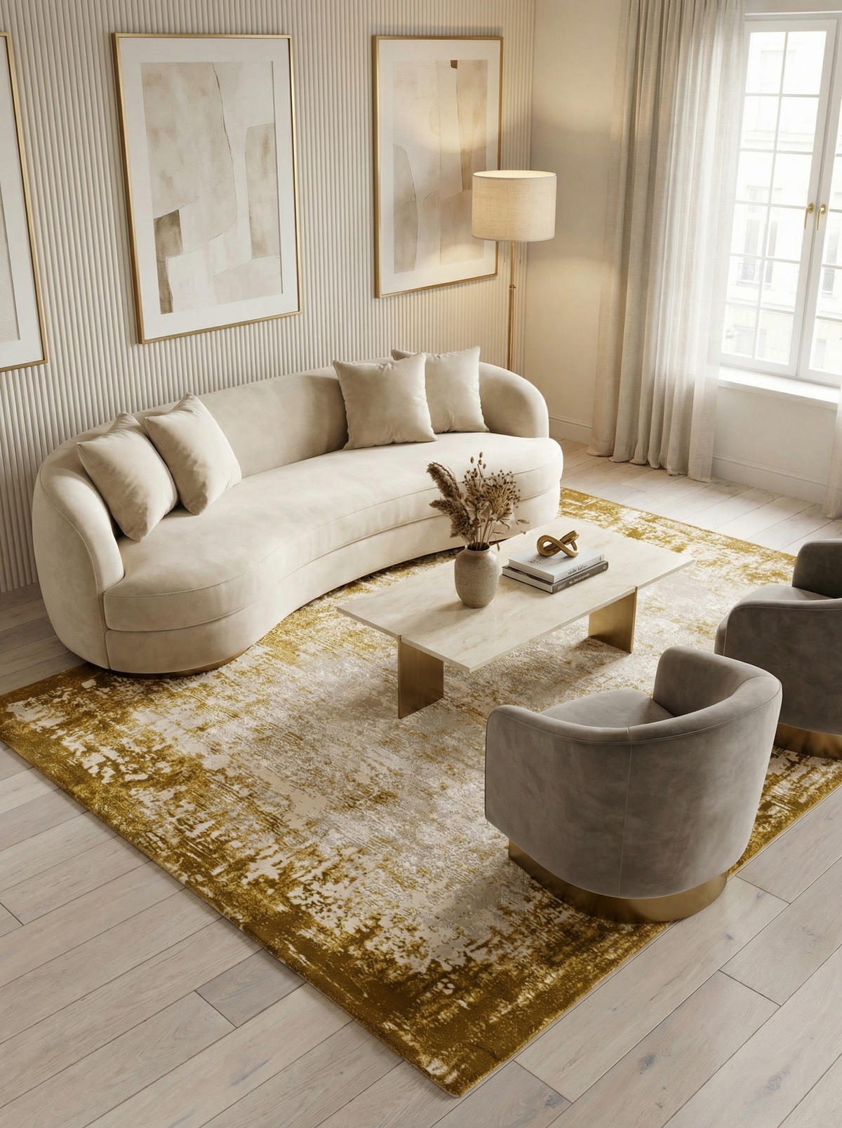 TEPPICH Velours abstrakt mit Bordüren TIBER-Rieti, Senfgelb 160x230 cm - Gelb, Textil (160/230cm) - KADIMA DESIGN