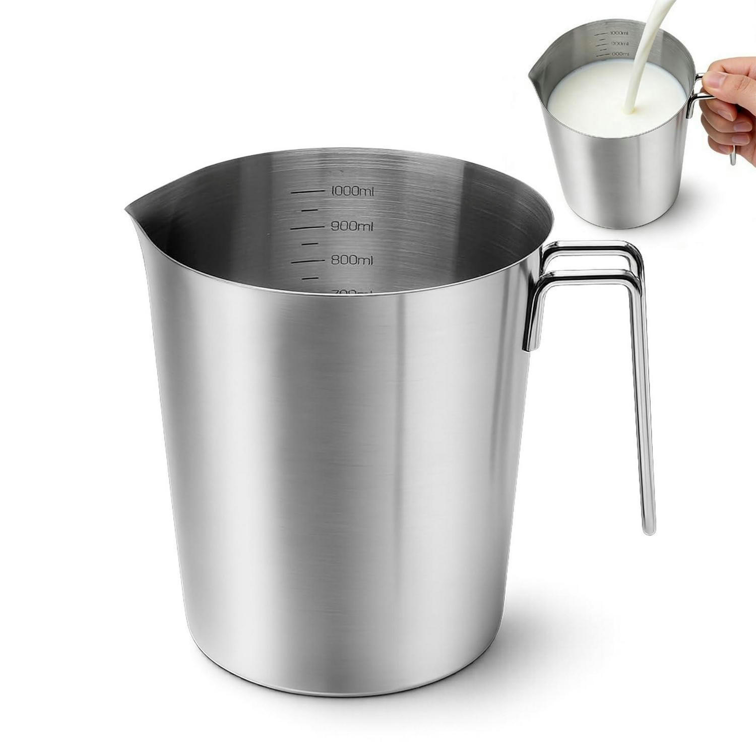 MESSBECHER 1L Edelstahl mit Skala und Ausgießer - Silberfarben, Metall (1L)