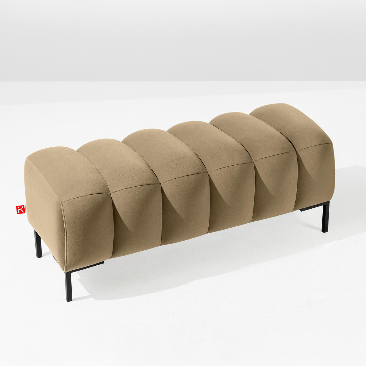 SITZHOCKER Polsterhocker PECCO, Veloursstoff - Creme/Schwarz, Holz/Textil (120/50/50cm) - KONSIMO®