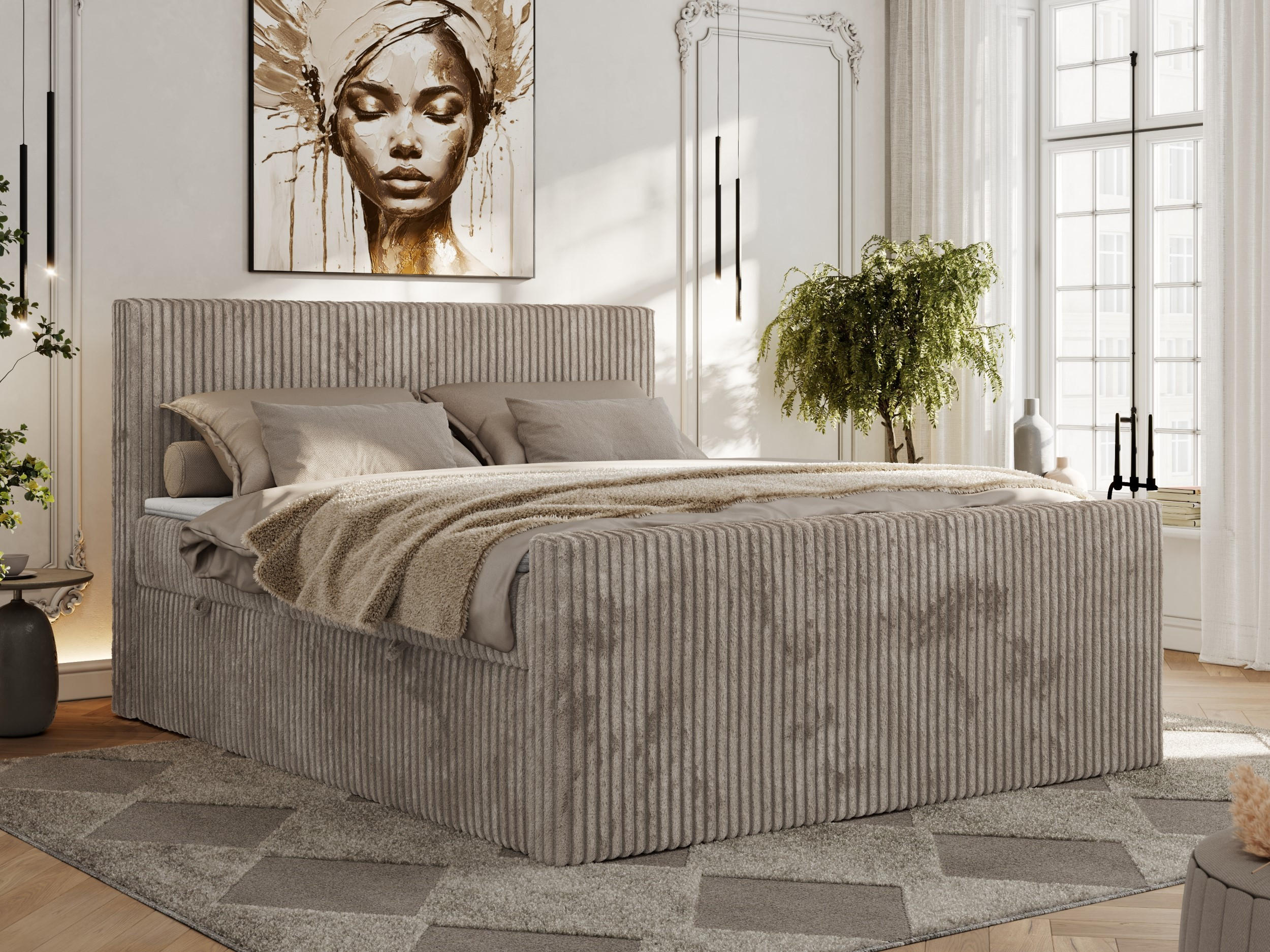 BOXBETT TILIANO DUO 200/200 - Hellbraun Cord - H3 - Hellbraun, Textil (200/200cm) - MKS